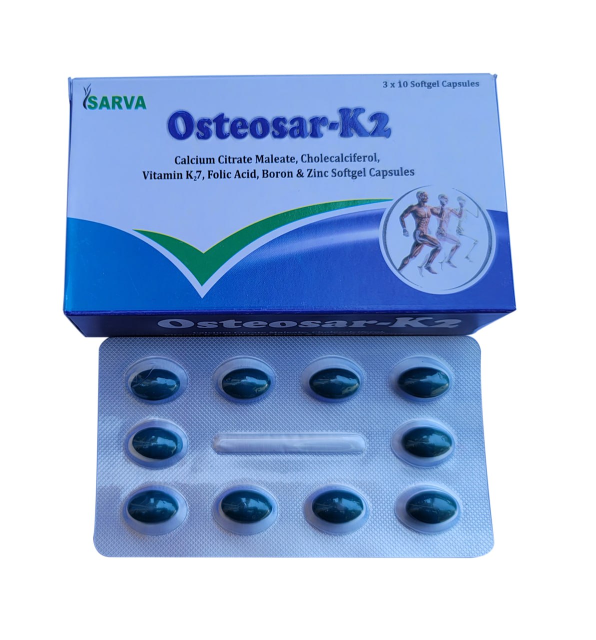 Calcium Citrate Maleate, Cholecalciferol, Vitamin K27, Folic Acid, Boron & Zinc Softgel Capsules (OSTEOSAR-K2)